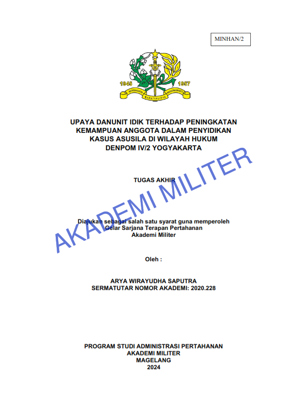 UPAYA DANUNIT IDIK TERHADAP PENINGKATAN KEMAMPUAN ANGGOTA DALAM PENYIDIKAN KASUS ASUSILA DI WILAYAH HUKUM DENPOM IV/2 YOGYAKARTA